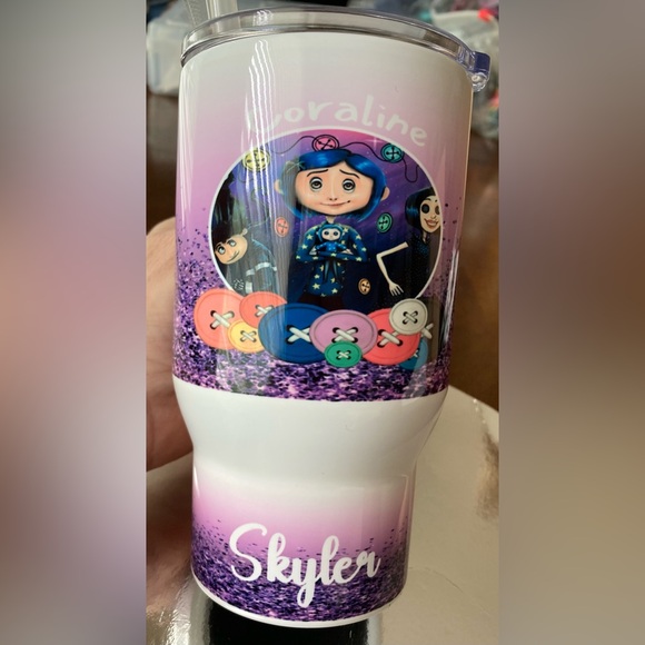 NWT Custom Tumbler Caroline Image With Skyler Printed On Bottom W/Handle Straw - Picture 5 of 16